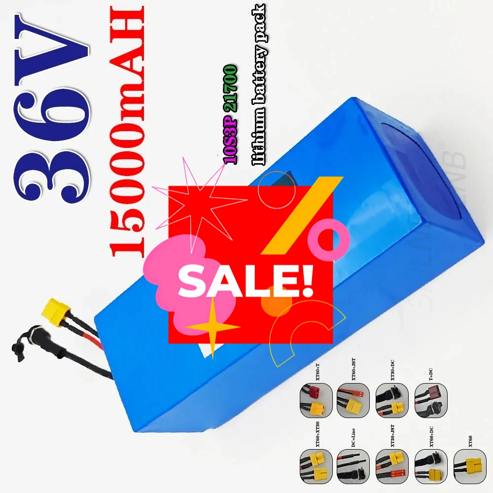 

250W-500W scooter, bicycle battery 36V 15Ah 21700 10S3P battery pack 15000mAh built-in 15A BMS