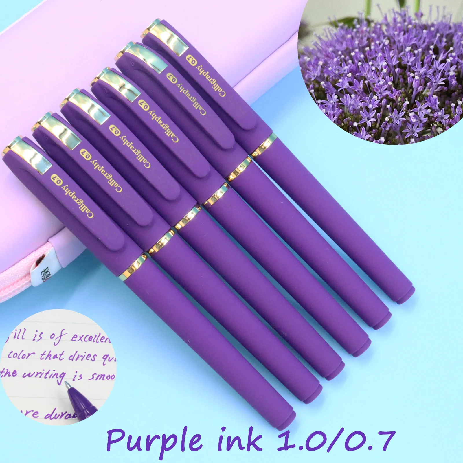 

4pcs Purple Rollerball Pen Fast Drying Purple ink Ball Point Pen Business Signature Stationery Pen Tip 1.0mm,0.7mm Smooth