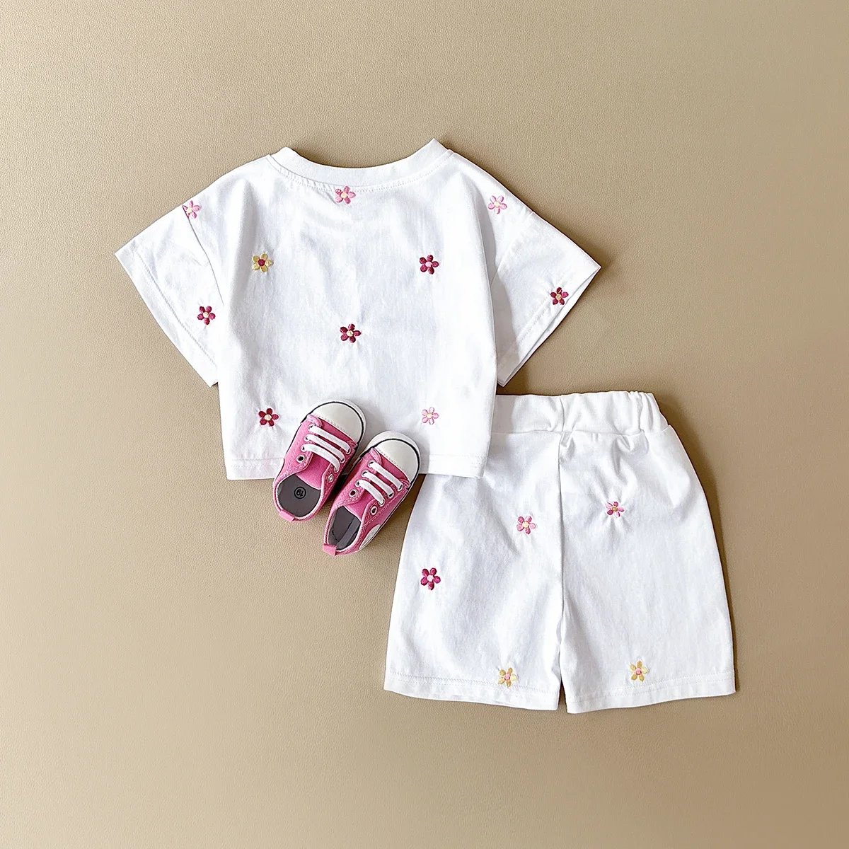 Baby Girl Clothes Sweet Casual Fragmented Embroidery Short Sleeved T-shirt+Shorts Summer Clothes Kids Outfit 2Pcs Set