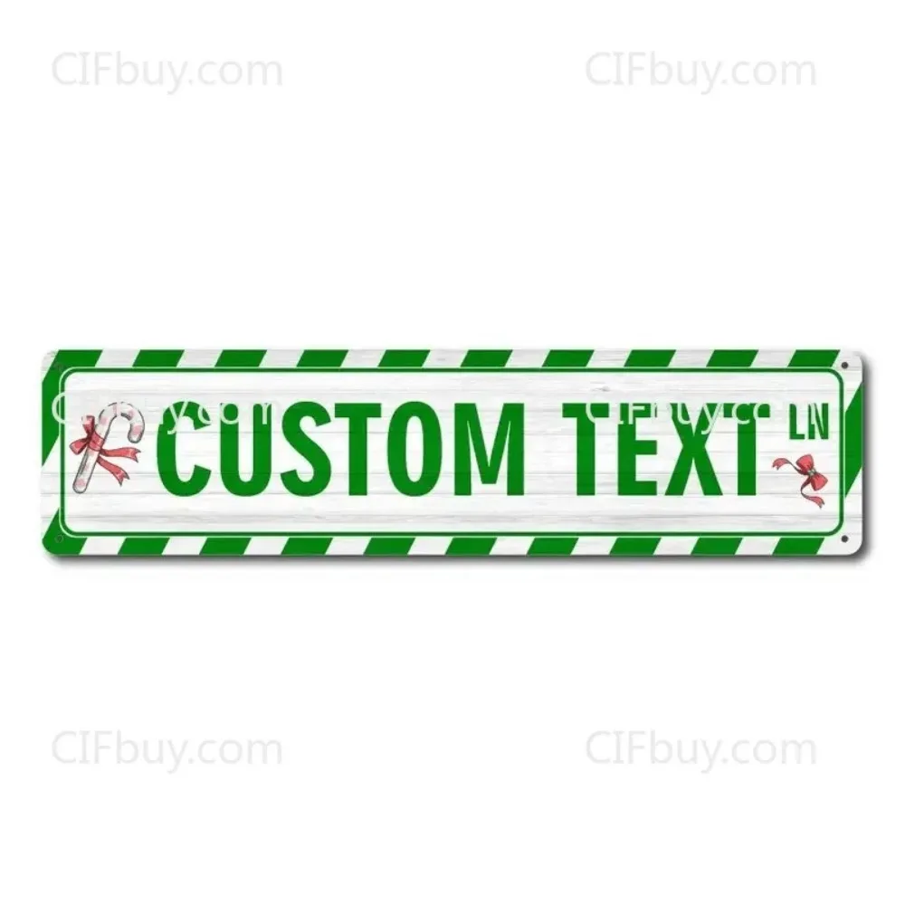 [CIFbuy][2D Flat] Custom Green Candy Cane Aluminum Sign,Personalized Text Indoor Outdoor Wall Decor (Only For Decoration)