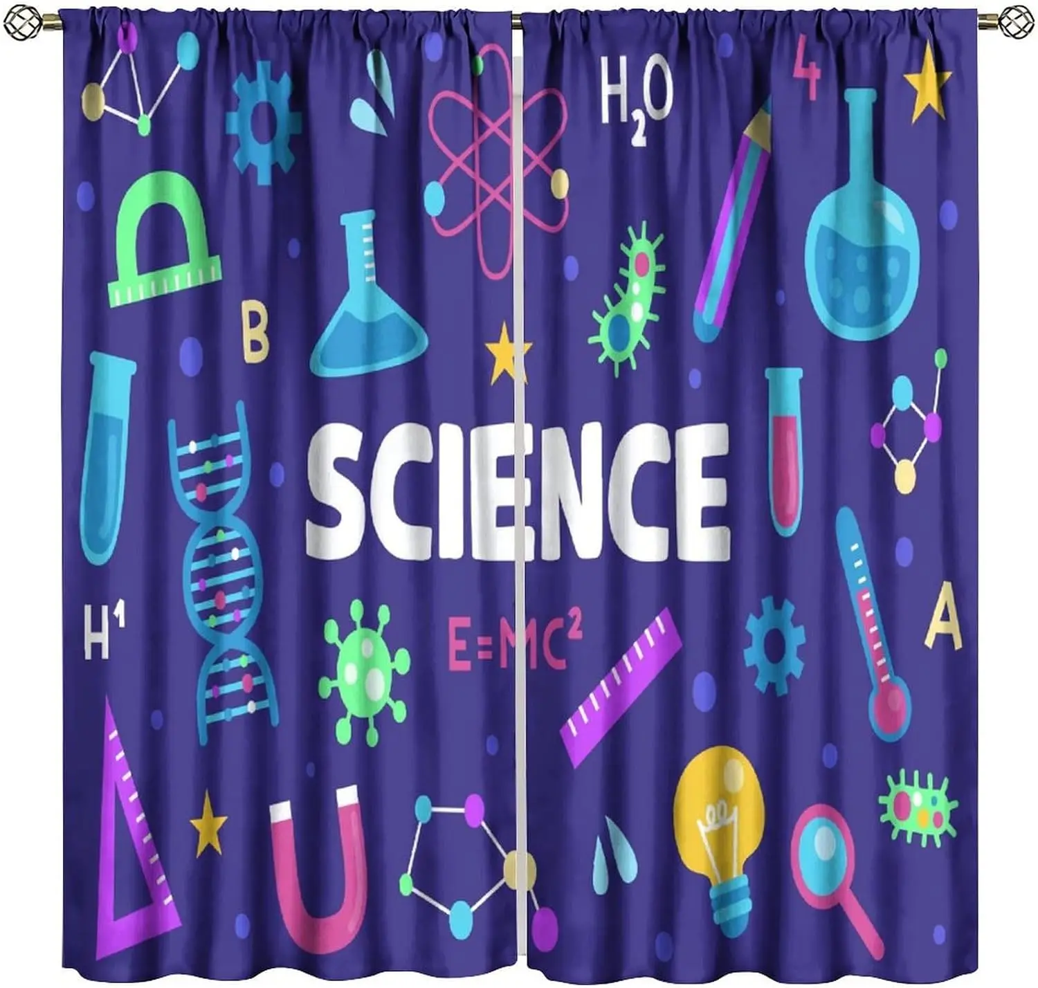 Science Education Theme Curtain Chemistry Physics DNA Molecular Blueprint Pattern Window Room Decor Shower Curtain