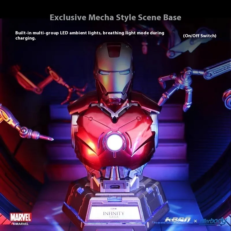 Action figure Iron Man MK3 Busto con hub di ricarica rapida da 65 W Marvel Avengers LED Light-Up da collezione Multi-Port USB-C Ricarica