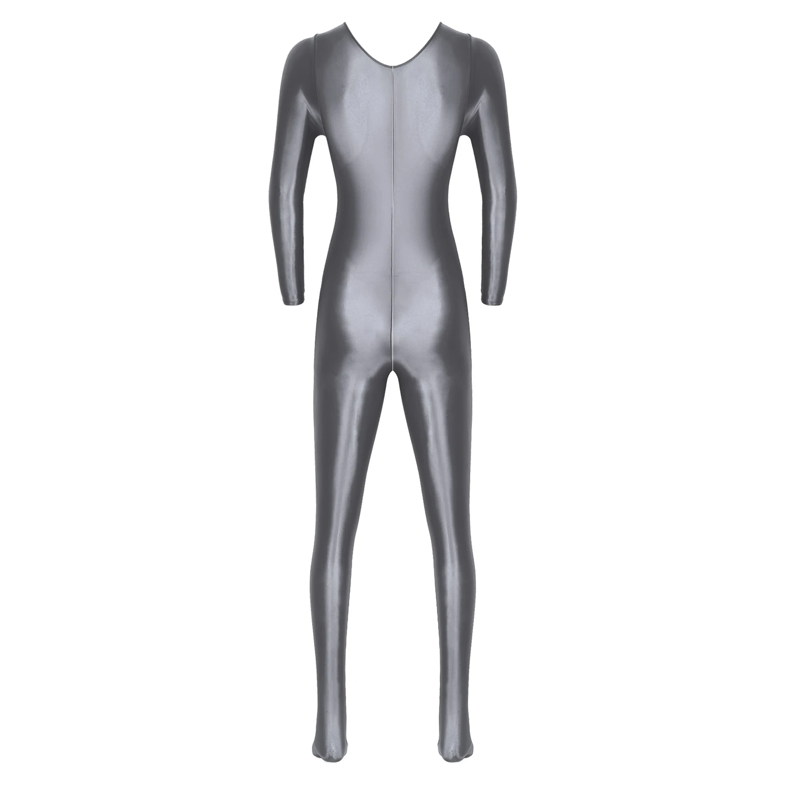 Men Glossy Smooth Bodystocking Oil Shiny Long Sleeve One-Piece Bodysuit Jumpsuit Gym Fitness Full Body Leotard Swimwear Swimsuit