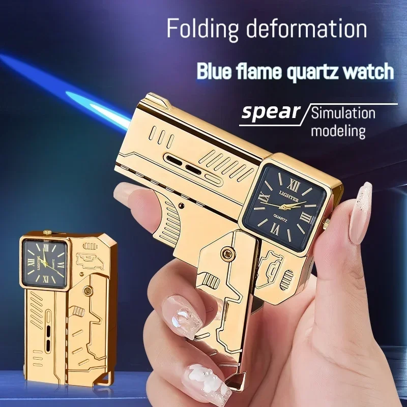 New Windproof Folding Watch Lighter High-power Metal Spray Blue Flame Portable Lighter Personalized and Fashionable Men's Gift