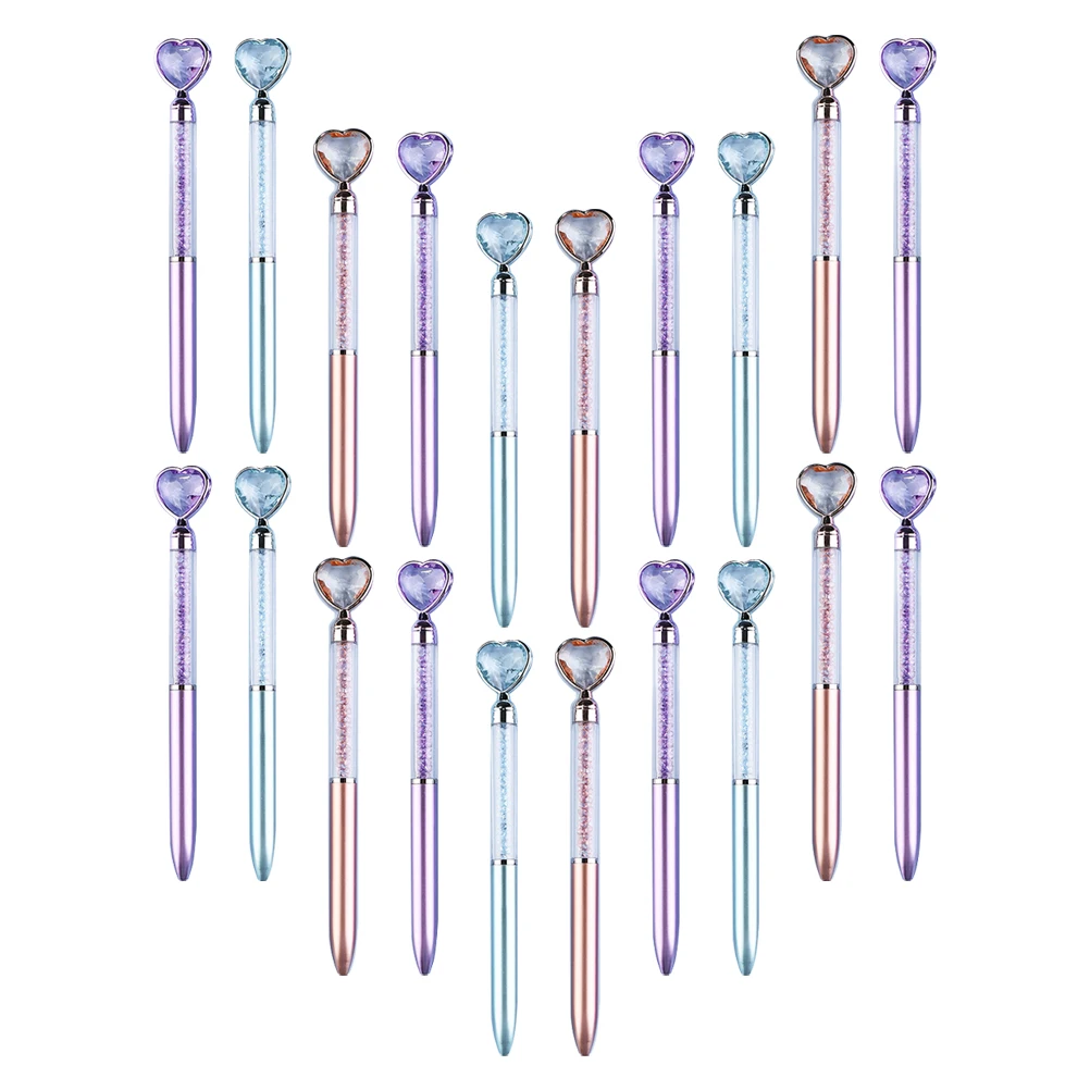 

20 Pcs Colorful Crystal Pen Heart Shape Writing Pens Cute Work Multi-function Students Gem Daily Use Ballpoint