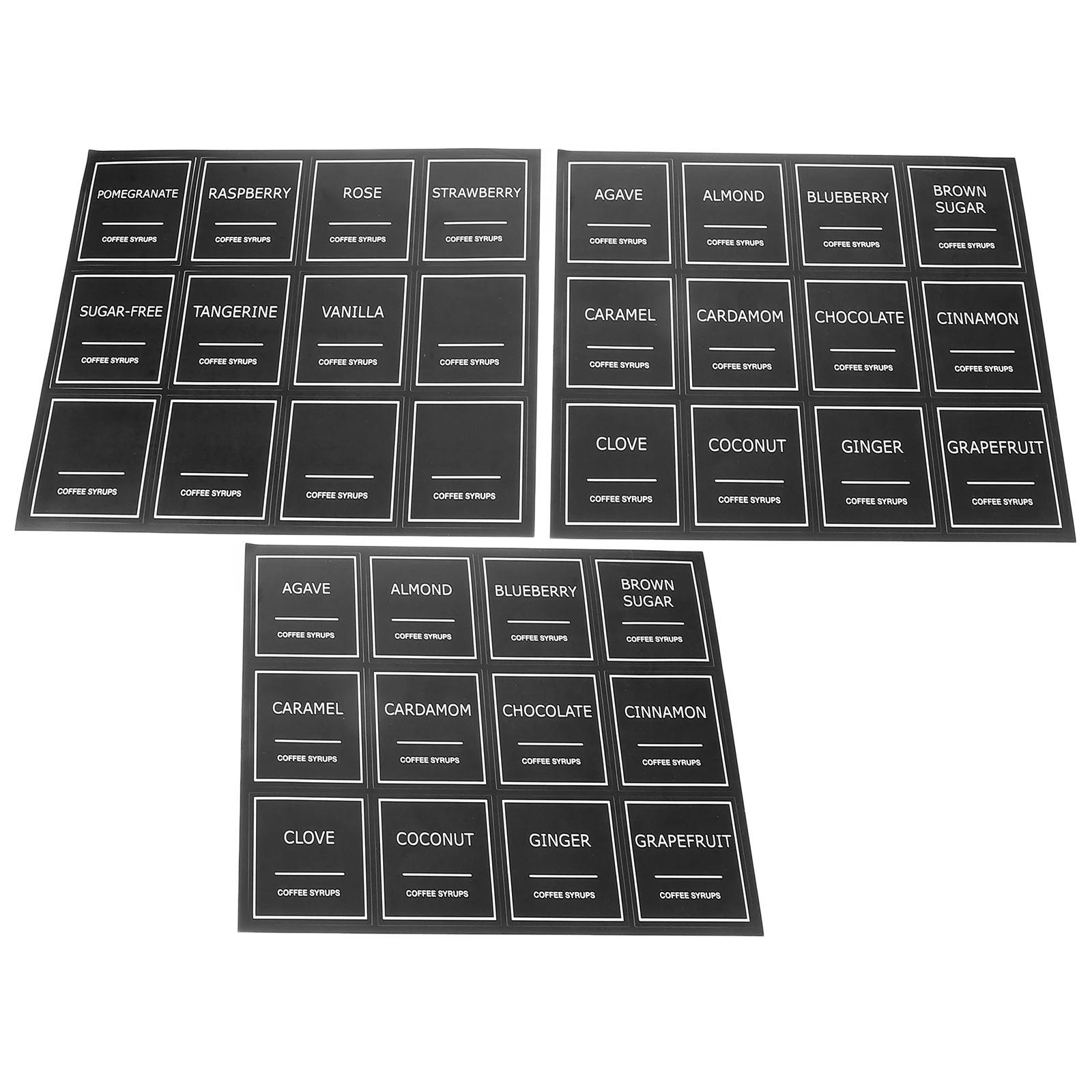 3 Sheets Syrup Coffee Label Station Essentials Bar Labels Sticker Bottle Decals Black Cart