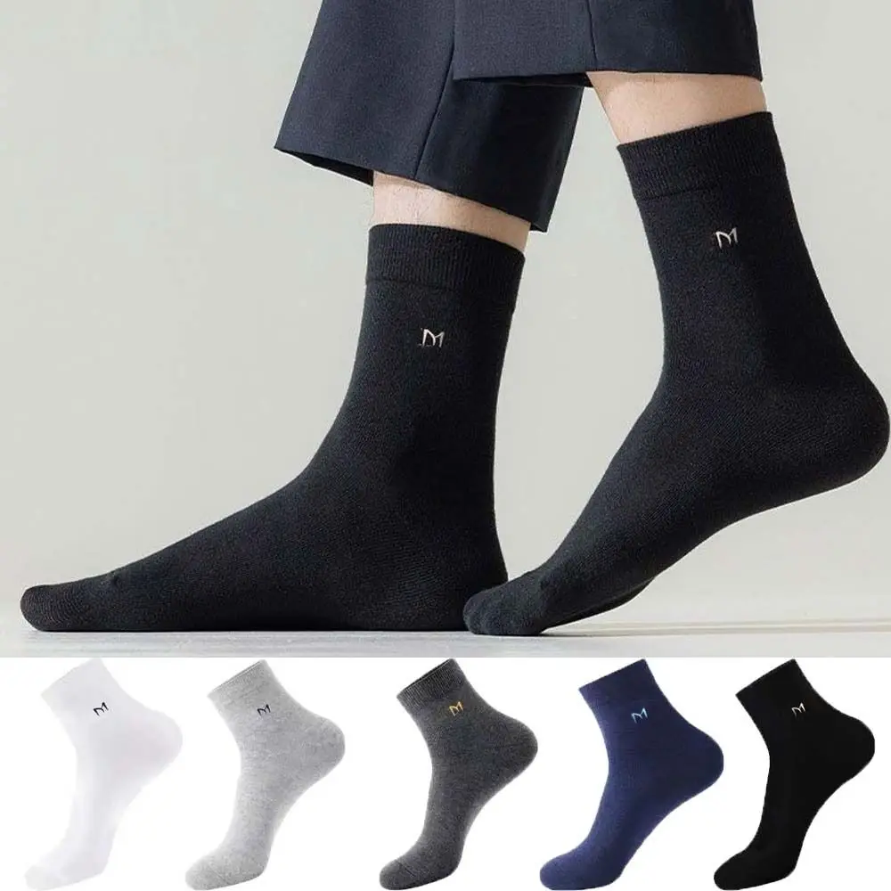 

Soft Letter Men Business Cotton Socks Non-Slip Solid Color Men's Mid Tube Hosiery Thin Hosiery Running Ankle Socks Business