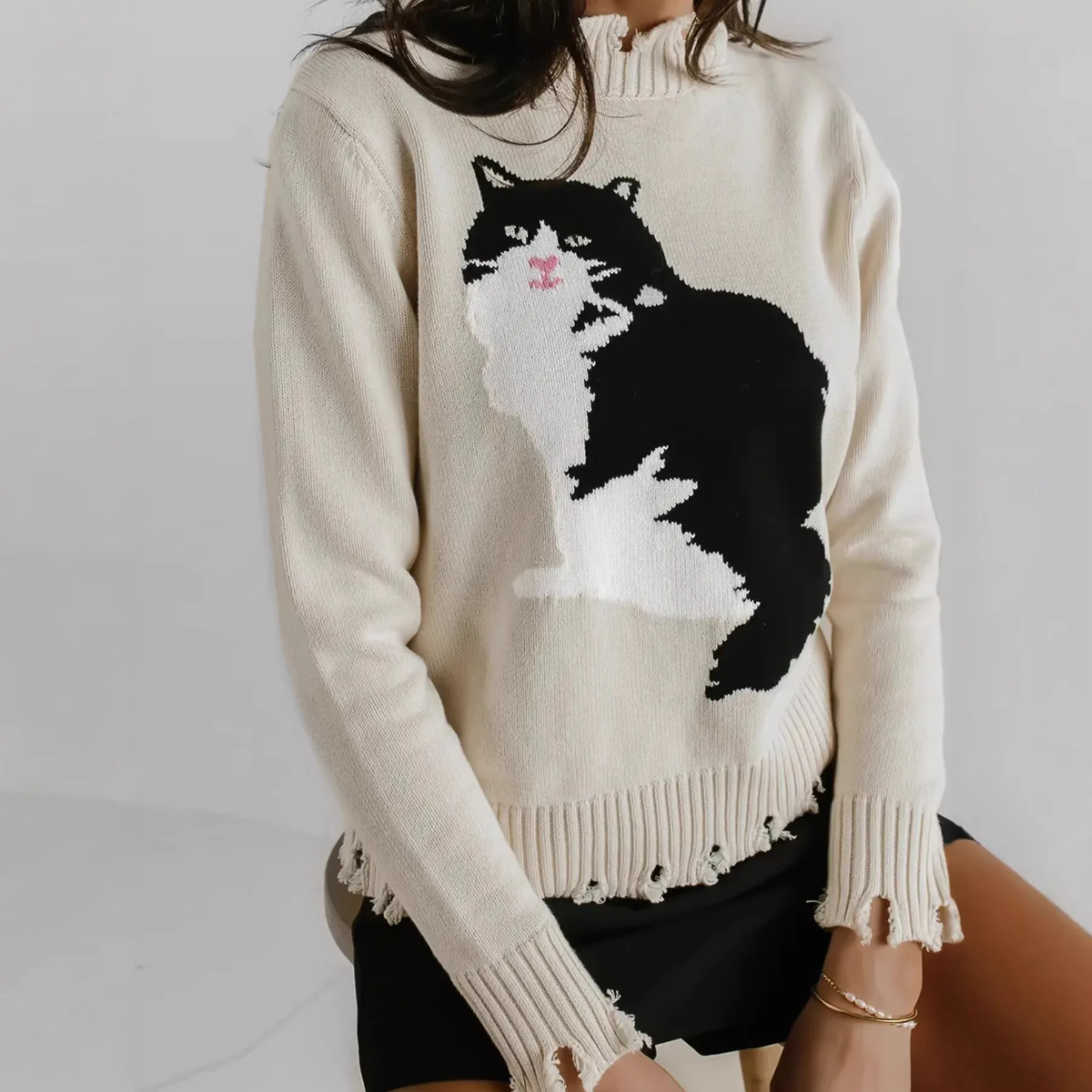 

Batwing Sleeve Sweater Round Neck Loose Casual Knitted Pullover Fall Winter Relaxed Fit Women's Batwing Sweater Batwing Sleeve K