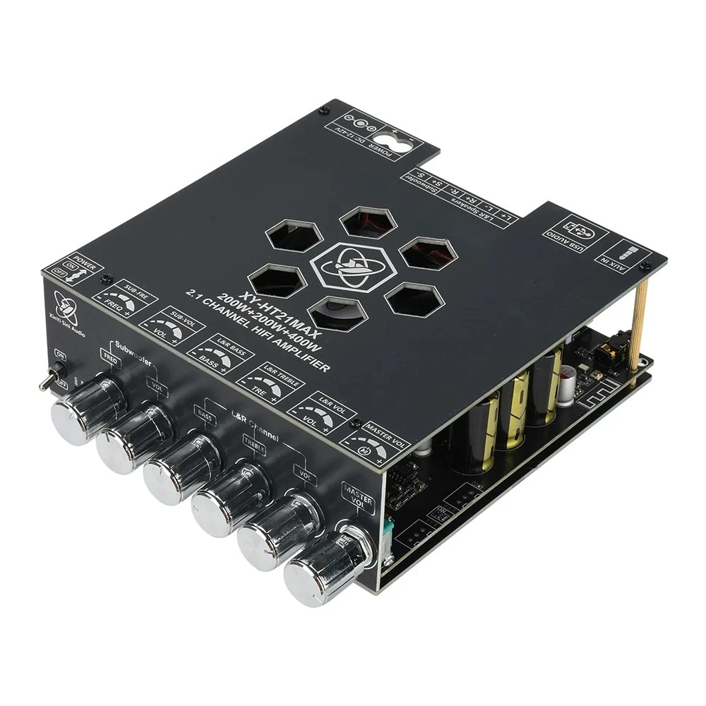 

Модернизированный усилитель мощности XY-HT21MAX 2.1 канала TPA3223 200 Вт x 2 + 400 Вт с Bluetooth, цифровой, с регулировкой высоких и низких частот, для сабвуфера