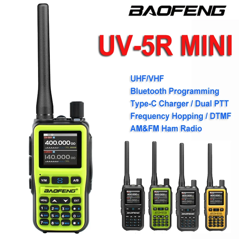 UV-5R Mini Baofeng 5Rmini Dual PTT Walkie Talkie Bluetooth 5W Dual-Band VHF/UHF USB-C Charging Fits For Hotel Security Camp