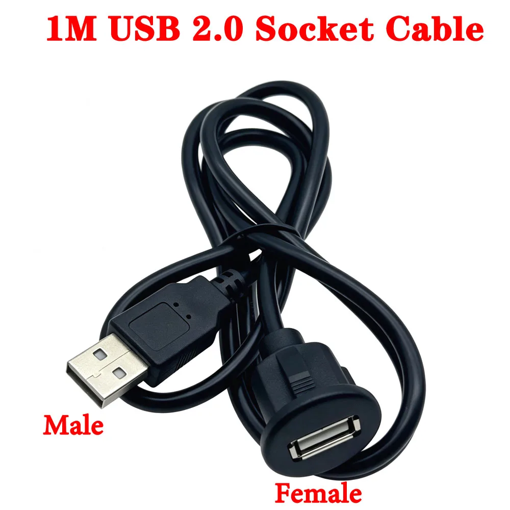 1M Car Dashboard Flush Mount Line USB 2.0 Port Panel Extension Cable Male to Female Socket Excellent Plastic Adapter
