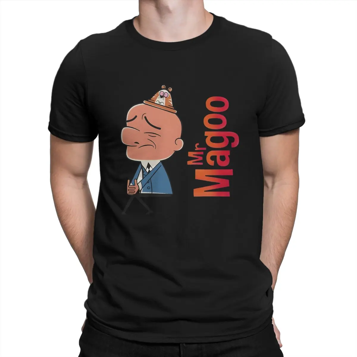 Men T-Shirt Poster Awesome Pure Cotton Tees Short Sleeve Mr Magoo Cartoon T Shirts O Neck Tops Printed