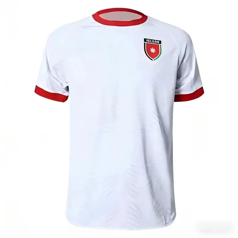 

Men's Jordan Style Football Jersey White Red Trim Short Sleeve Soccer Shirt National Team Badge for Fans Casual Sportswear Moto