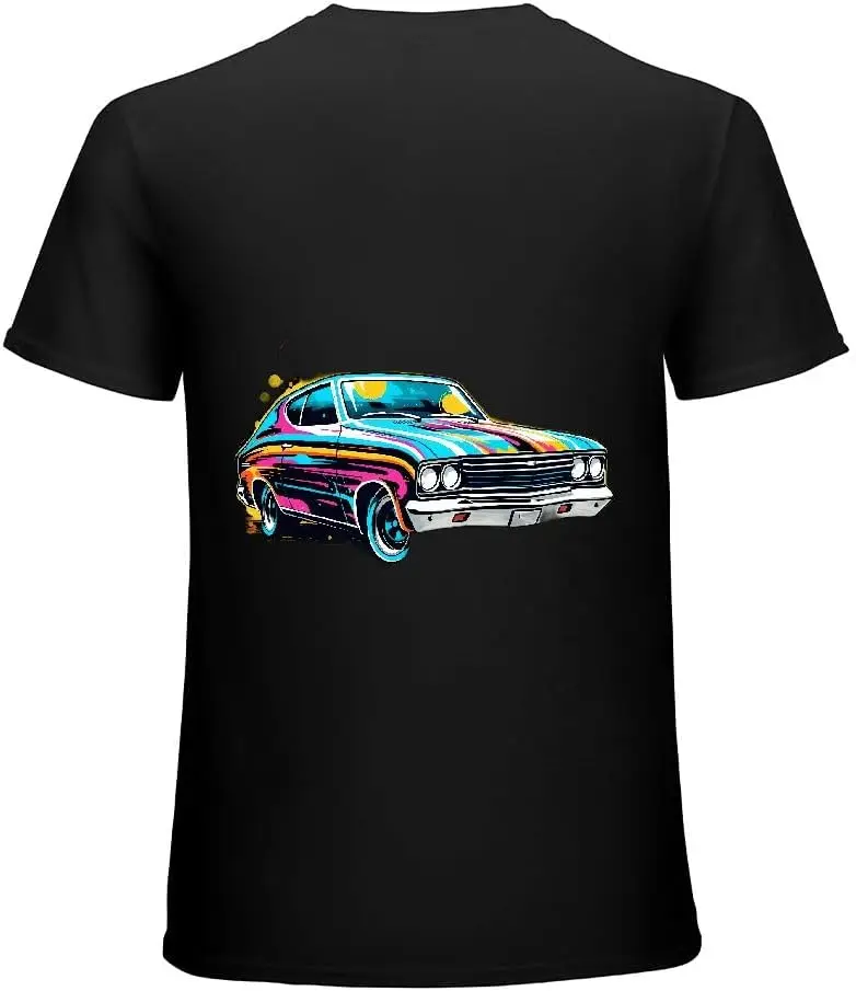 Colorful Sports Cars Men's T-Shirt Short Sleeve Black  Cotton Luxury brand vintage oversized