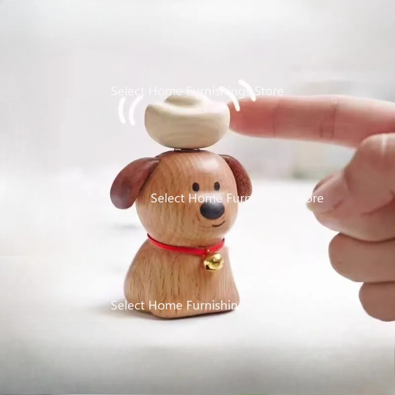 

Suitable for Lecai Yuanbao Dog Ornament, Solid Wood Cute Rotating Car, Table Top Decorative Gift