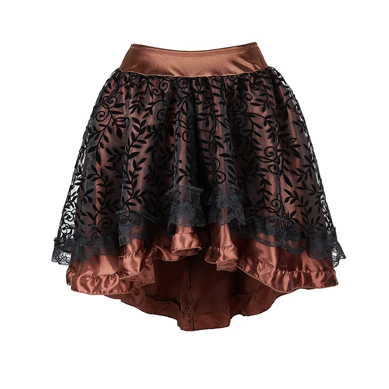 Two Layer Fabric Lace Shaping Skirts Women's Brown Black Punk Style Skirt  Plus Size