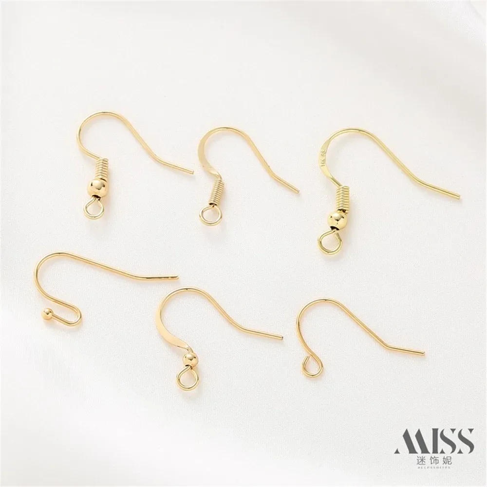 

14K Gold-plated Anti Allergic Flat Ear Hook Spring with Bead Ear Accessory DIY Handmade Earring Material
