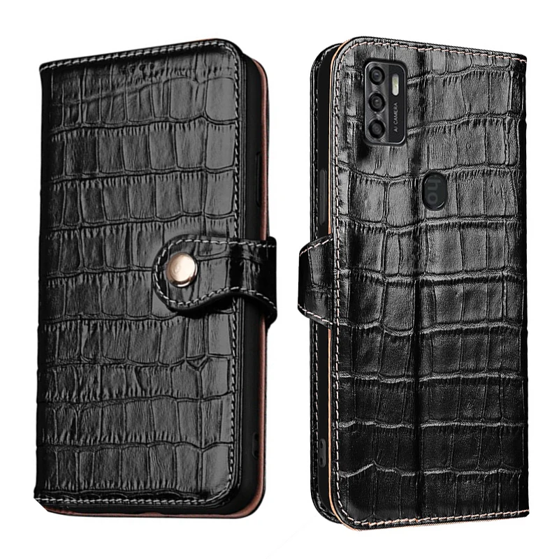 

Real Leather Crocodile Texture card Slot Wallet Cover For ZTE Blade A7s A7 A5 A3 2020 2019 PIus Magnetic button shockproof Case