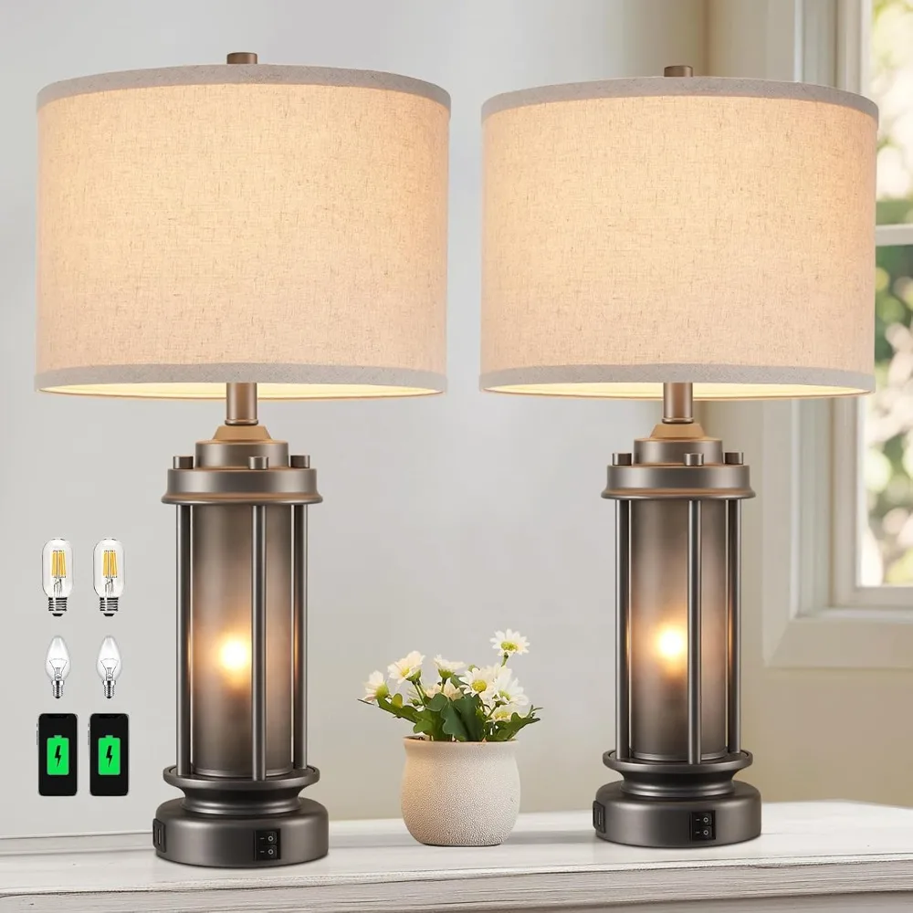 

Industrial Metal Table Lamps Set of 2 Living Room Bedroom