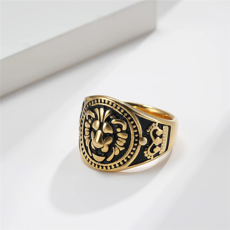 Retro Lion Head Domineering Hip Hop High Quelity Fine Stainless Steel Male Female Ring Polished No Fading JZ593