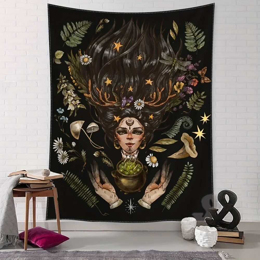 

1pc Face Plant Tapestry Wall Hanging Mystic Art Witchcraft Dormitory Aesthetic Room Decoration Wall Art Included