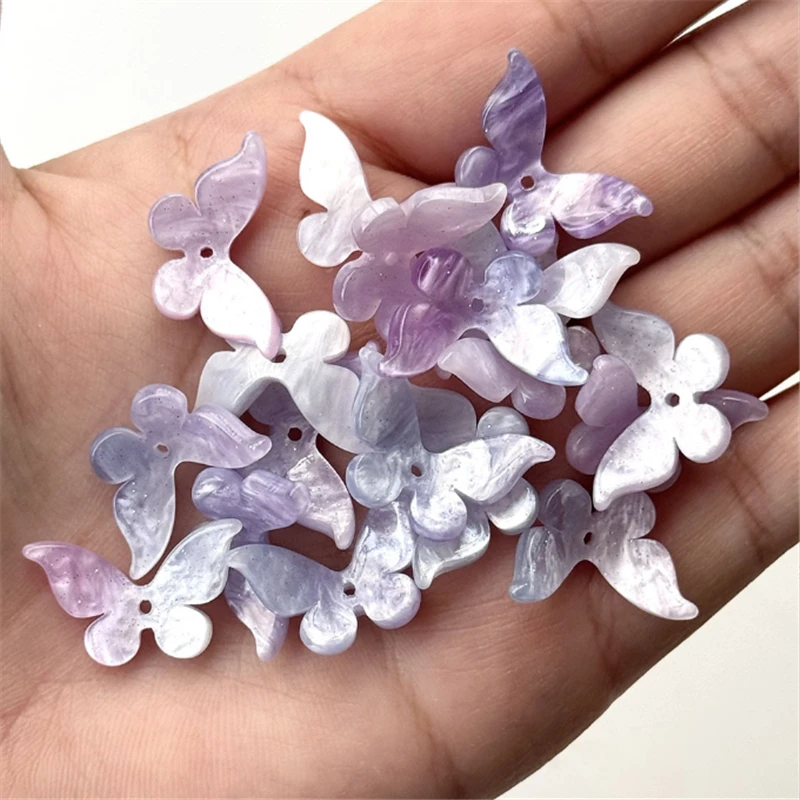 100 Pieces/Lot New Retro 21mm Resin 3D Animal Butterfly Charm Acetic Acid Connectors for DIY hair Jewelry Findings Accessories