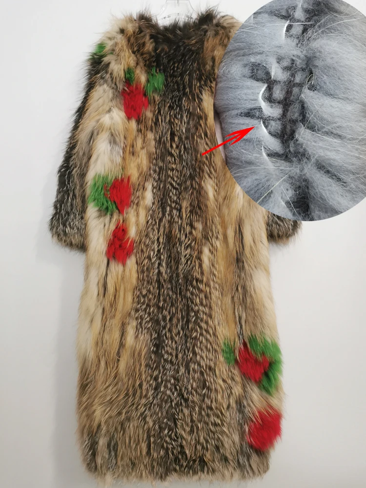 Raccoon fur woven jacket stitching color true 100% imported fox fur coat ladies Customized length and chest circumference