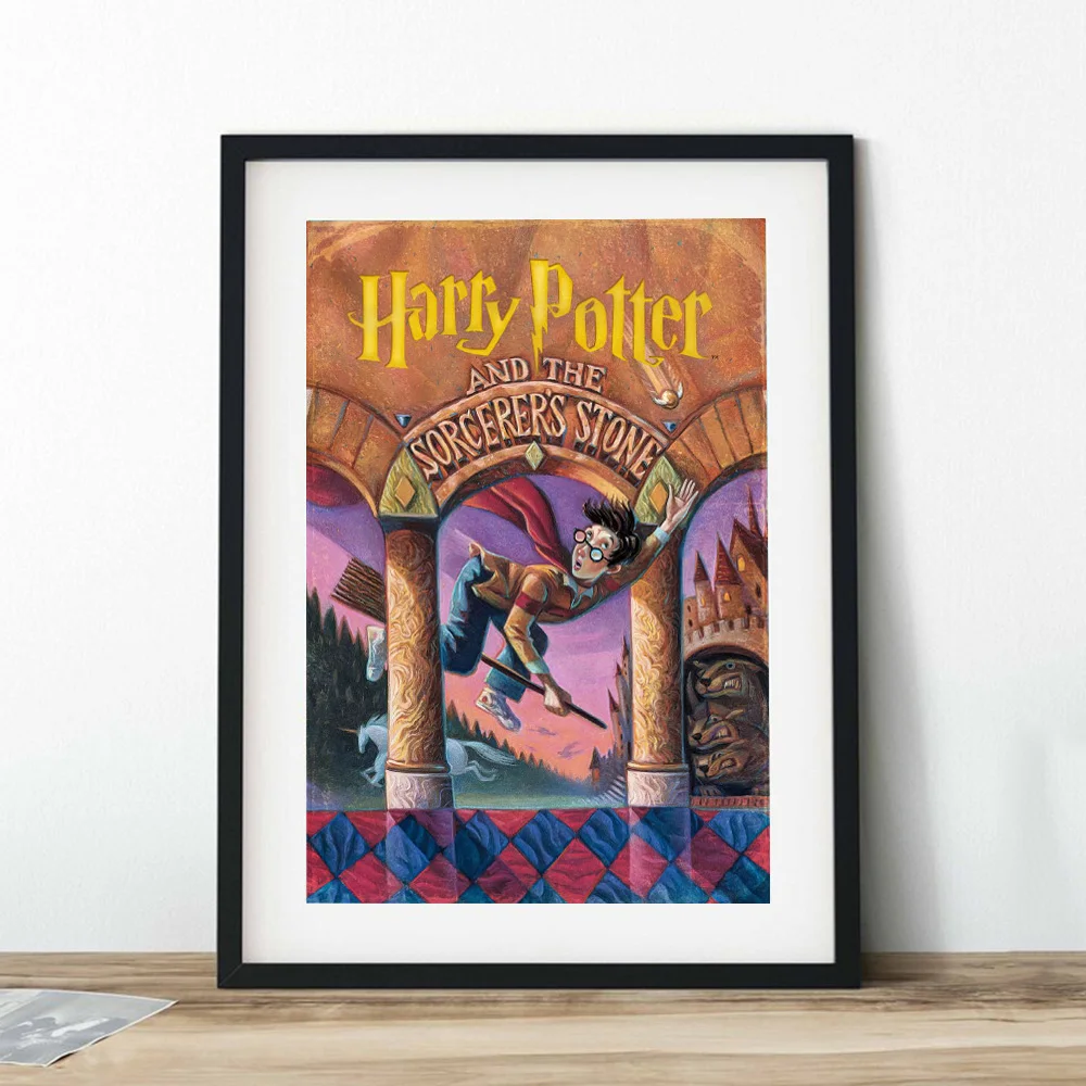 هيروكروس هاري بوتر الكرتون غلاف الكتاب الملصقات ، الكلاسيكية ماجيك مدرسة قماش الفن ، هوجوورتس التوضيح ، جدار ديكور اللوحة
