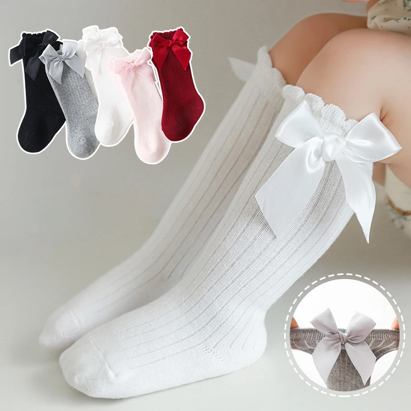Chaussettes mi-tube en coton avec nœud de princesse pour nouveau-né, accessoires pour bébé fille, vêtements pour enfants, printemps, automne