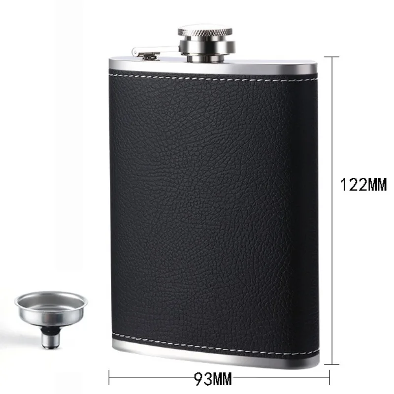 Pocket Flask 8oz for Liquor, Leather Covered 304 Stanless Steel Whisky Flask with Shot Glasses and Funel, Gift for Men & Women