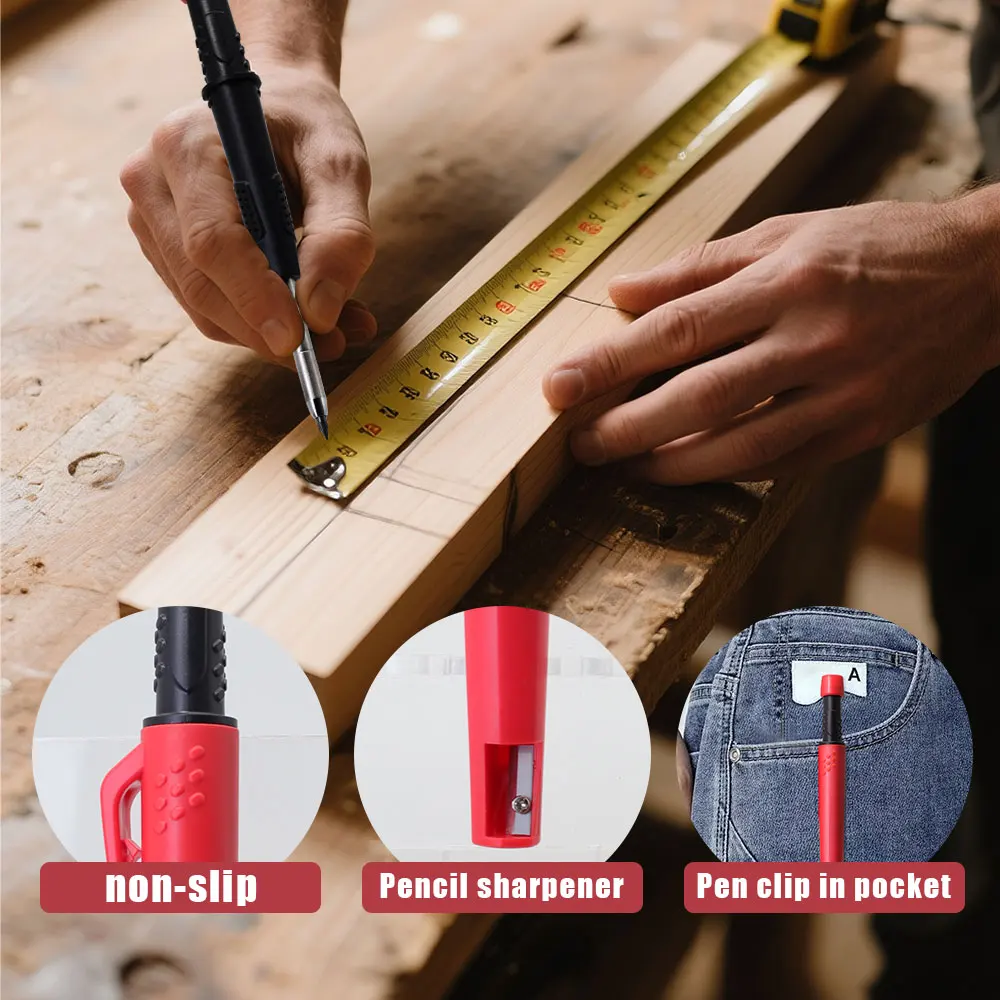 2.8mm Carpenter's Pencil Card Set, Deep Hole Marking And Drawing, with 3 Pencil Sharpener,For Carpenter Woodworking Architect