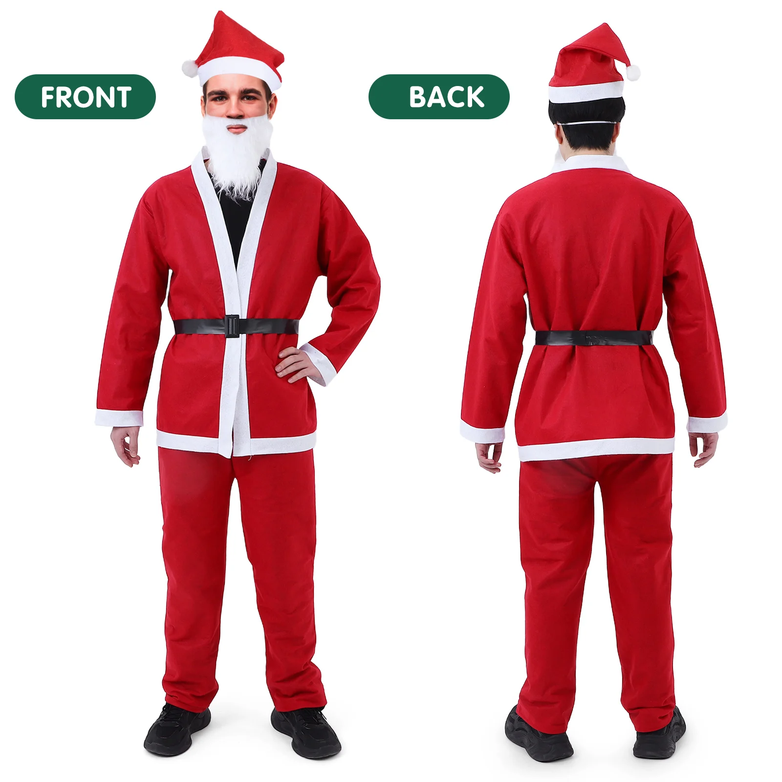 

1 Set Of 5 Pieces Christmas Costume Cloth Full Santa Claus Suit For Christmas Dress Up Include Jacket Pants Hat Belt And Beard