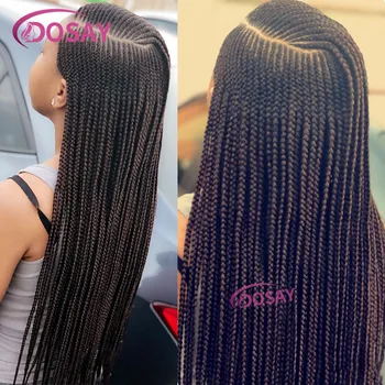 شعر مستعار صناعي بدانتيل أمامي كامل للنساء السمراوات ، كورنرو ، شعر مستعار مضفر مزدوج ، صندوق ، جزء جانبي ، جدائل صناعية شعر مستعار