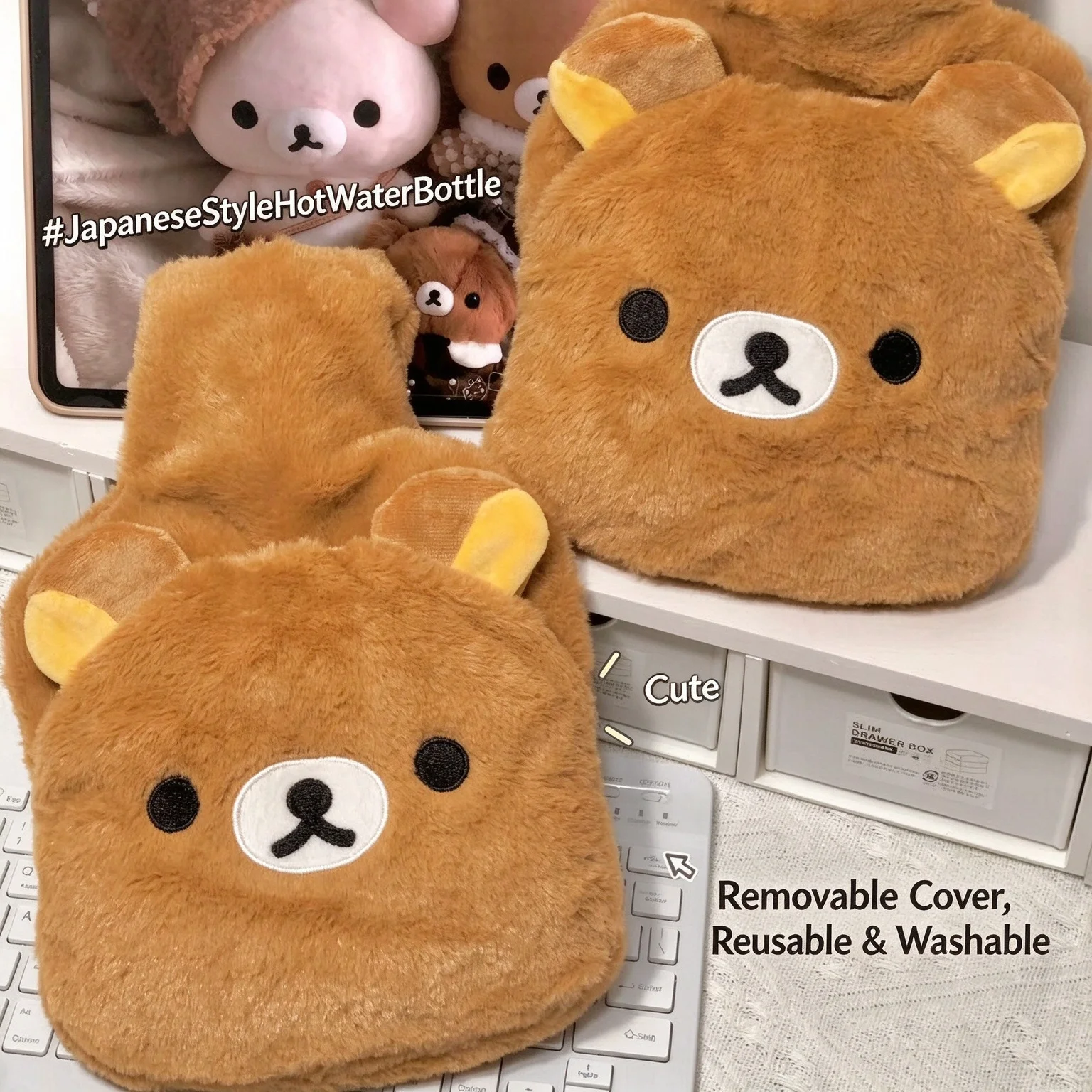 Cute Plush Hot Water Bottle Kawaii Ins Style Water Filled Thickened Warm Bag Detachable Cover For Dorm Winter