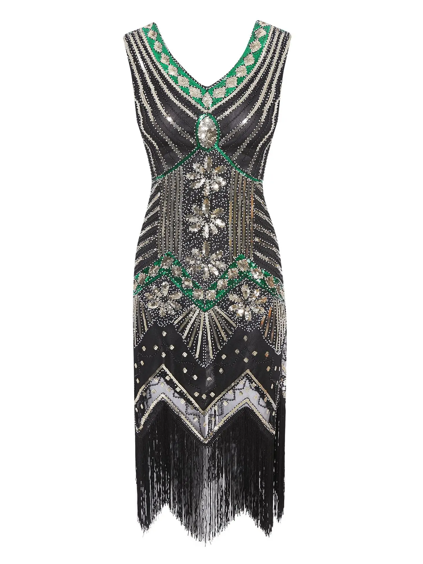 Women 1920s Vintage Great Gatsby Dress Sequins Dress V-Neck Tassels Bodycon Beaded Party Evening Dress Christmas Evening gown