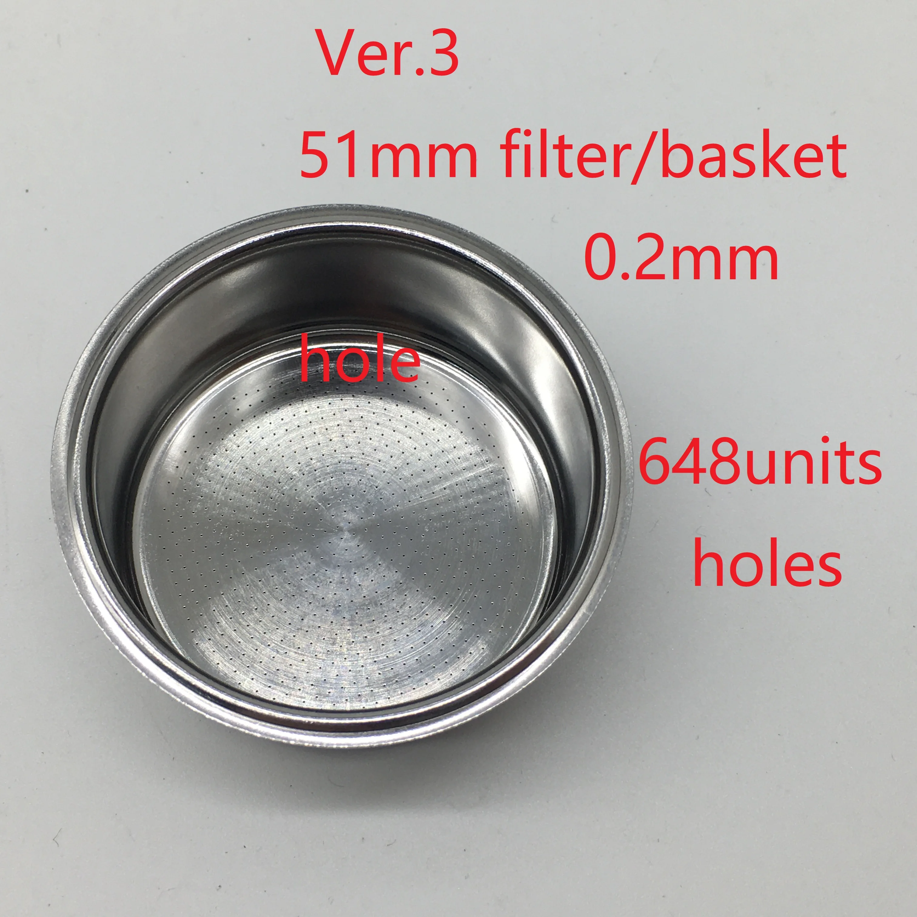 51mmNew version3 espresso coffee filter basket 0.2mm 648units holes