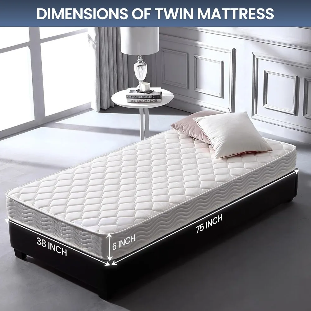 6 inch Twin Bed Mattress - Hybrid Euro Top Comfort Sleep - Eco-Friendly, Breathable Innerspring Twin Size Mattress