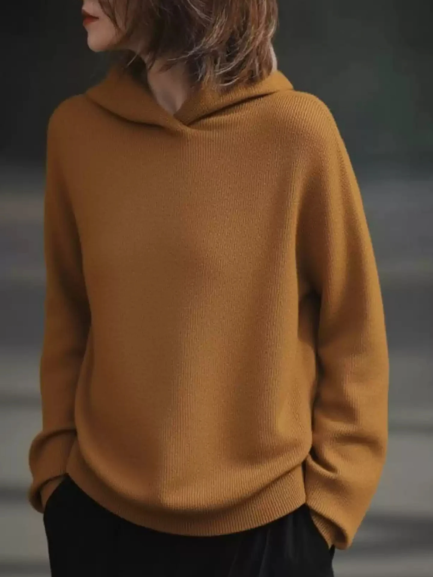 مريحة مقنعين خمر تريكو اللون طويل Sve سترة Faionable كسول Sle الكورية فضفاضة تناسب Camere الأعلى #3