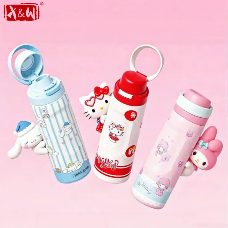 X&W Sanrio 580ml Kids Thermos Cups 316 Stainless Steel Cartoon Dual-drink Insulated Water Cup Portable Sports Office Straw Cups