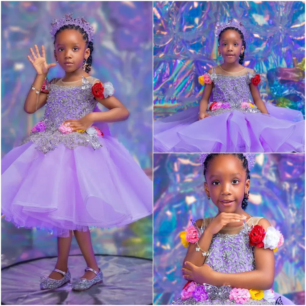 

Lavender Flower Girl Dresses for Wedding Sequins Crystal Knee Length Girl Kids Birthday Party First Holy Communion Gowns