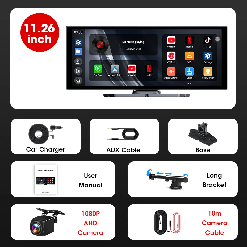 Jansite Universele Auto Multimedia Videospeler Bluetooth Draadloze Carplay Android Auto Scherm Stereo Radio voor YouTube Netflix