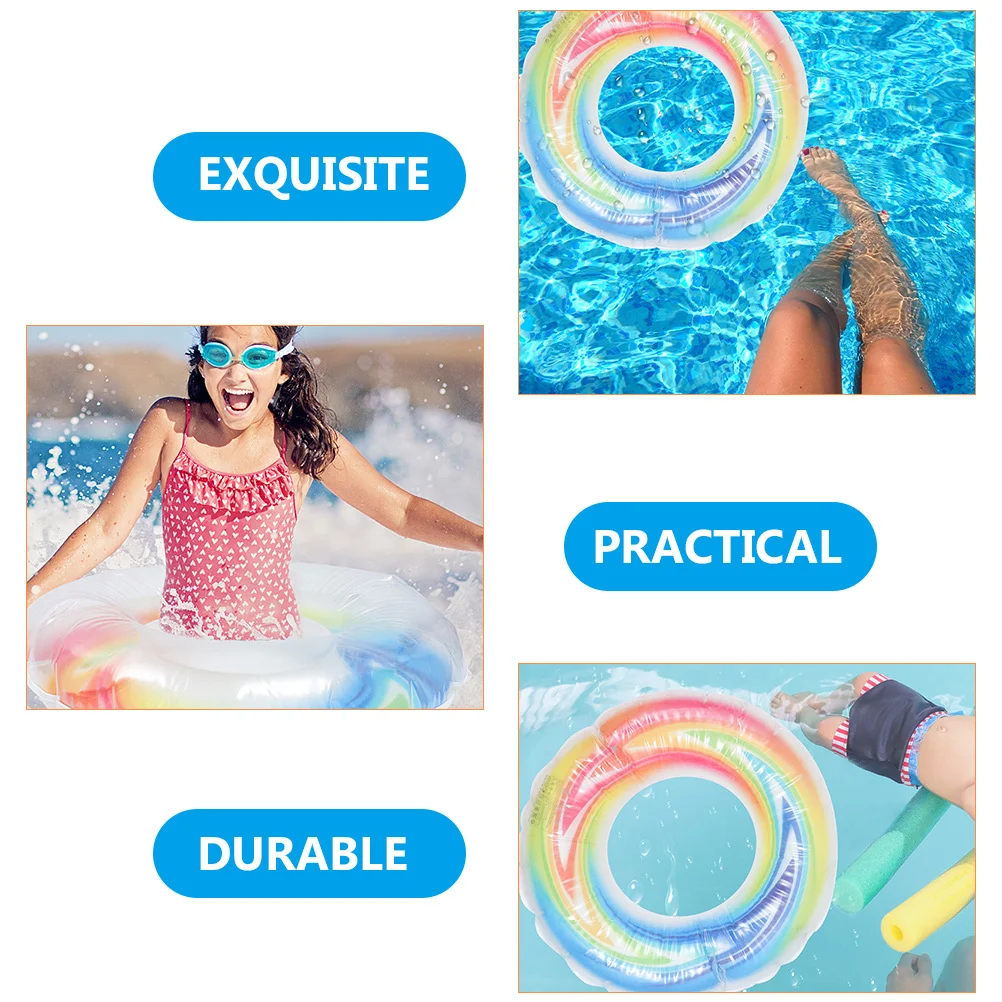 

Inflatable Colorful Rainbow Swim Ring Summer Swimming Pool Accessory Portable Safety Swim Ring Summer Swimming Accessory