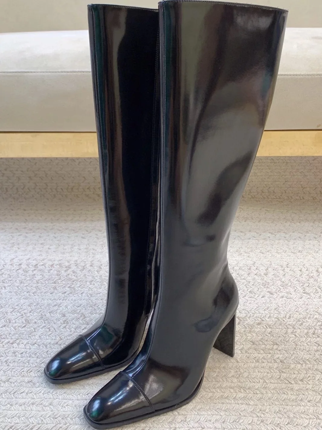 Women Black Knee High Boots Pointed Toe Block Heel Fall/Winter Fashion High Heels Elegant Stylish Comfortable Durable Long Boots