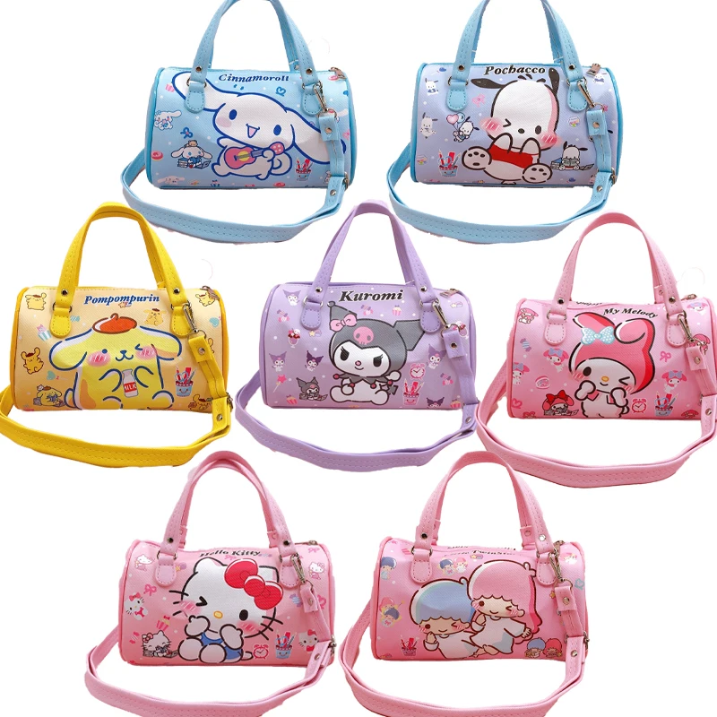 Anime Cartoon Kawaii PU Waterproof Horizontal Cylindrical Crossbody Bag Cinnamoroll Pochacco Leather Large Capacity Bag Gift