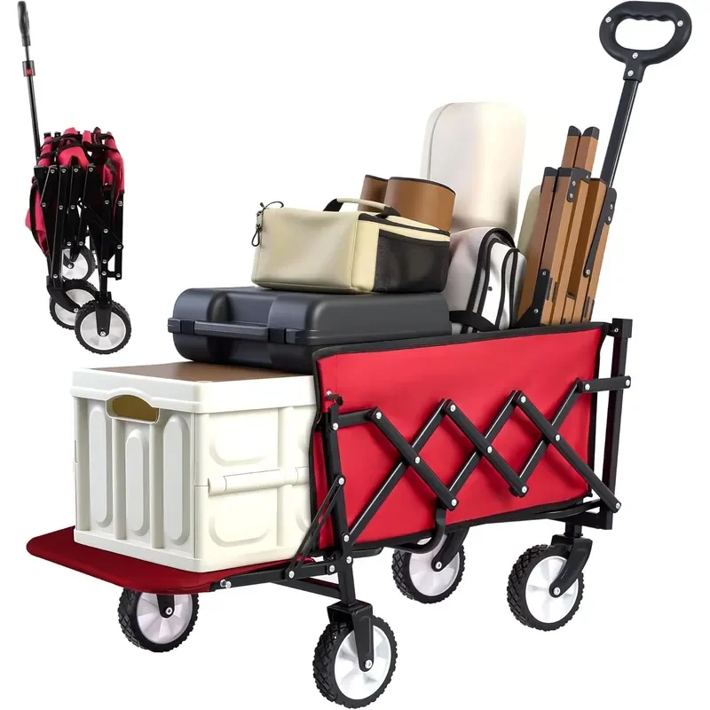 STLF Collapsible Foldable Four-Wheel Heavy Duty Wagon Tailgate Extended 300lbs Portable Lightweight Utility Shopping Cart