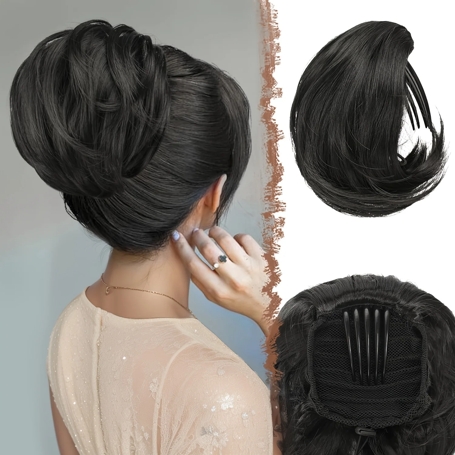 Hair Bun Hairpiece Fully Short Ponytail Bun Hair Chignon with Comb Clip Bun Updo Drawstring Bun Synthetic Hair Pieces Extension