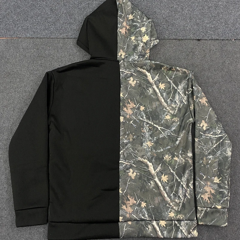 2025 Y2K Street Trendy Pants Set American Leaf Print Splicing Hoodie Loose Hoodie Ins