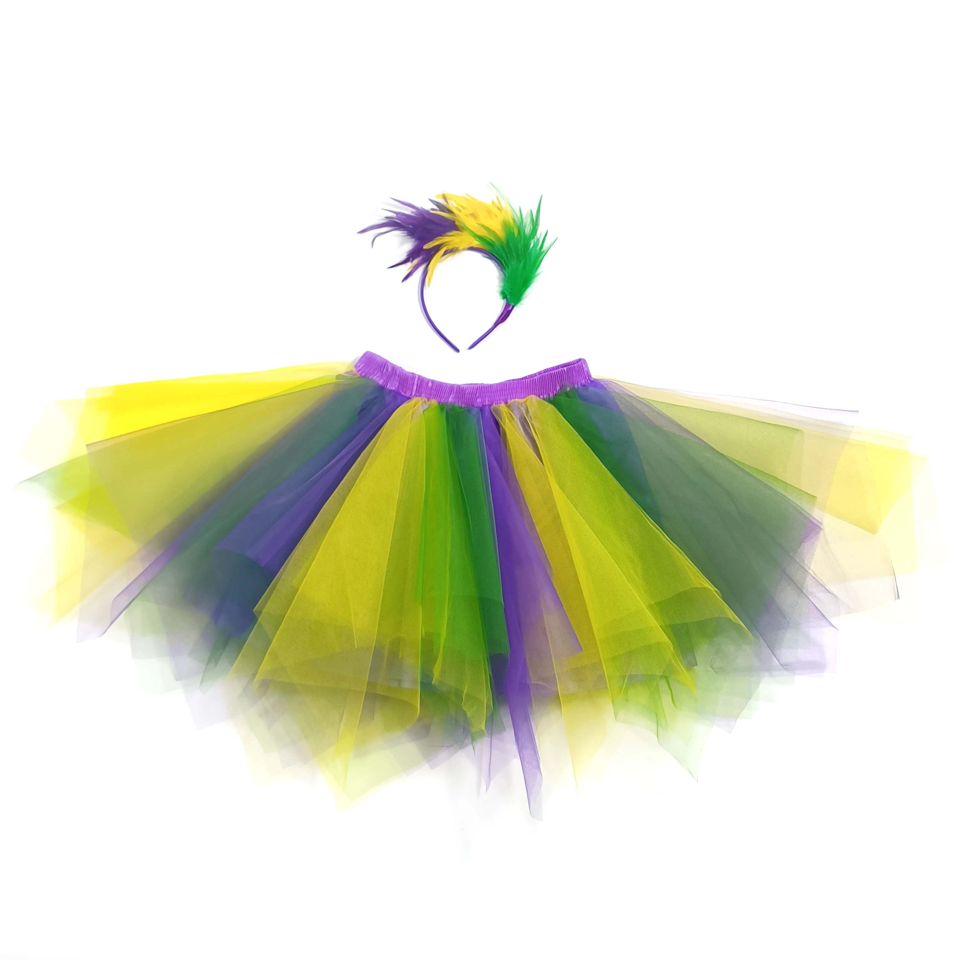 Regenbogen-Tutu-Rock mit Feder-Stirnband-Set, weicher Tüll, elastische Taille, perfekt für LGBTQ-Pride-Paraden, Halloween-Bühnenauftritte – Detail 6