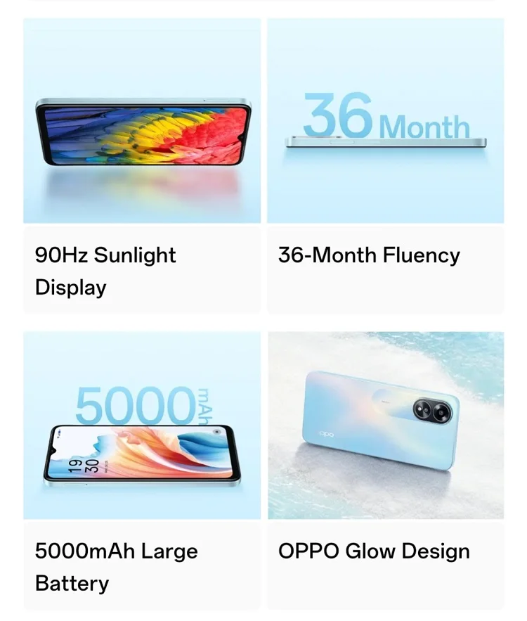 New OPPO A18 5G Dual-SIM AI Smartphone 5000mAh Battery 90Hz High Refresh Rate Gaming Mobile Phone 8+256GB Memory,Glowing Black