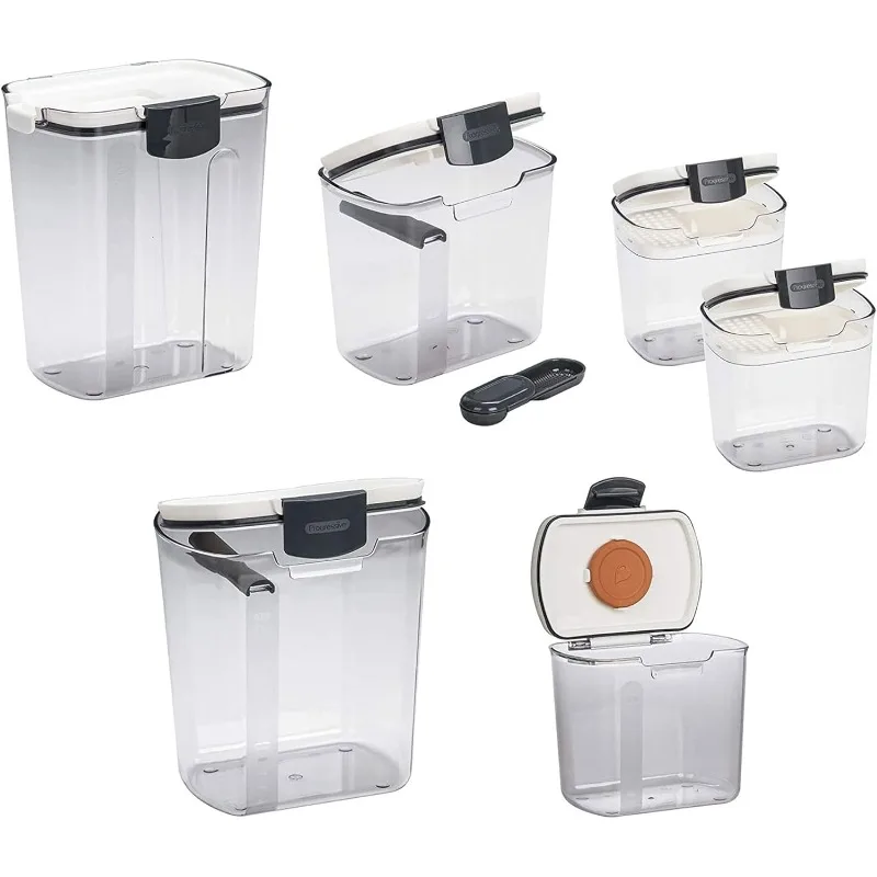 Prepworks ProKeeper Kitchen Clear Plastic, Airtight Food, Flour and Sugar Storage Container Set, 6 Piece, White